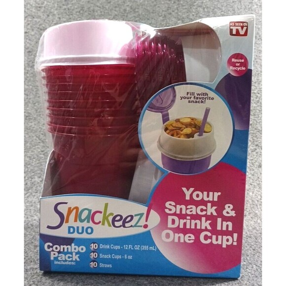 Snackeez! Duo 2 In 1 Snacking Solution 30 Piece Combo Pack Pink - New Sealed - Picture 1 of 6